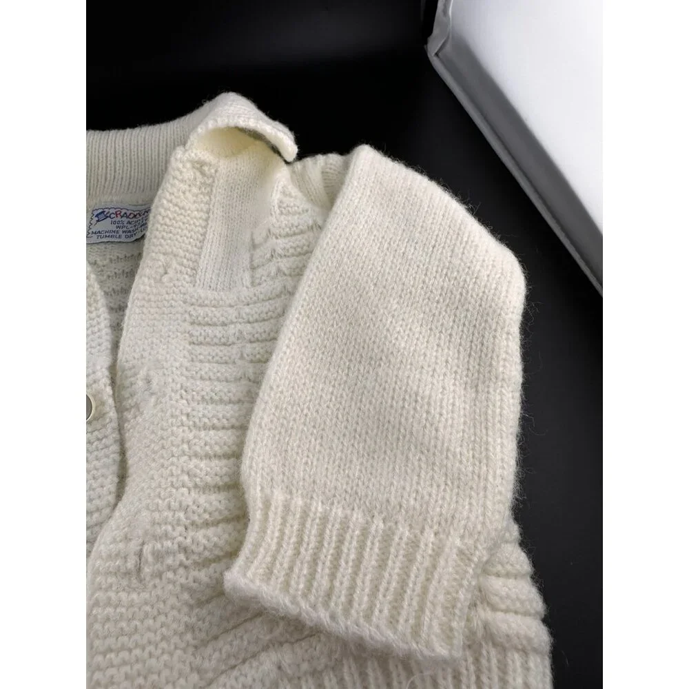 CradleKnit Sweater 6-12 months Unisex White Button‎ Down Acrylic Reborn Doll Vtg